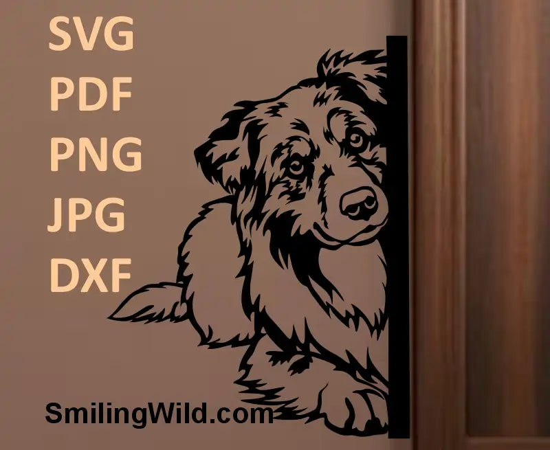 Ling australian shepherd in a black vector dog corner clipart design