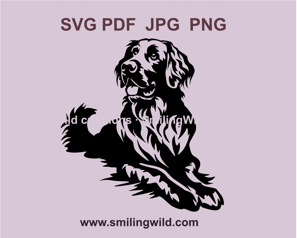 a lying flat coated retriever svg cuttable design image in a black color