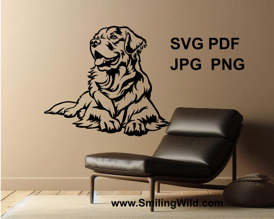 lying golden retriever digital ong wall art design