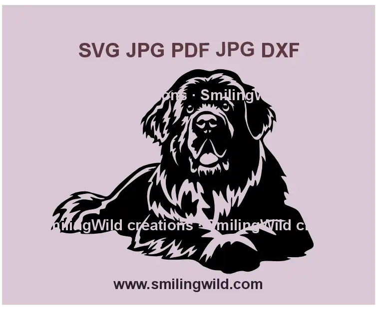 Lying Newfoundland dog SVG, PNG & DXF black vector clipart for Cricut and laser cutting
