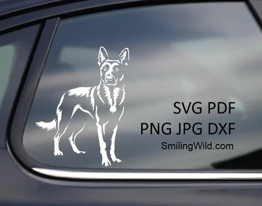 Malinois white clipart, Belgian Shepherd full body immage on mockup as a car window decal, Cricut, laser cutting, dog decor