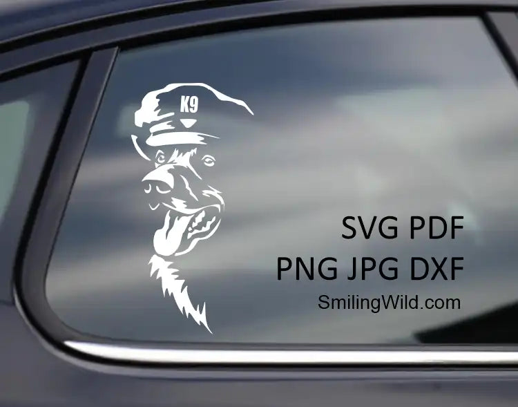 K9 Malinois Dog SVG, white clipart, Belgian Shepherd police officer head portrait in vectors placed on mockup for car window decal, Cricut, laser cutting,