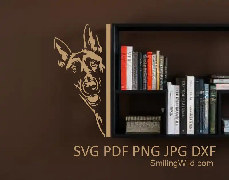 Malinois SVG, PNG, DXF white vector clipart,a peeking head of a dog vector mockup for wall art sticker, Cricut, laser cutting, cute dog graphic crafts