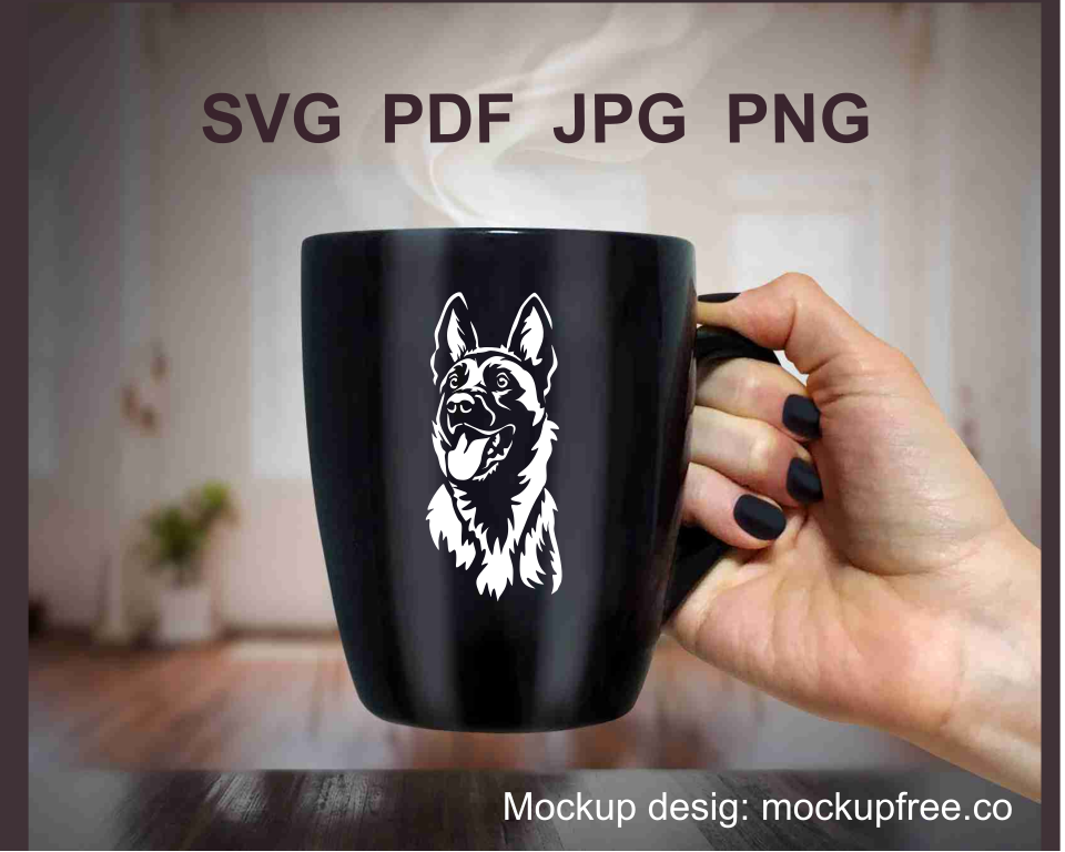 malinois clip art printed on a black mug