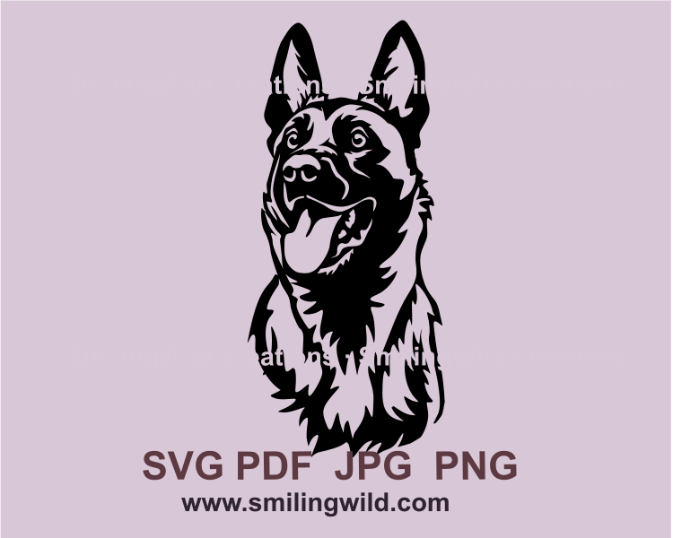 Malinois SVG, PNG Vector Design Clipart in Black - Belgian Shepherd Cute Head Design for Cricut & Laser Cutting