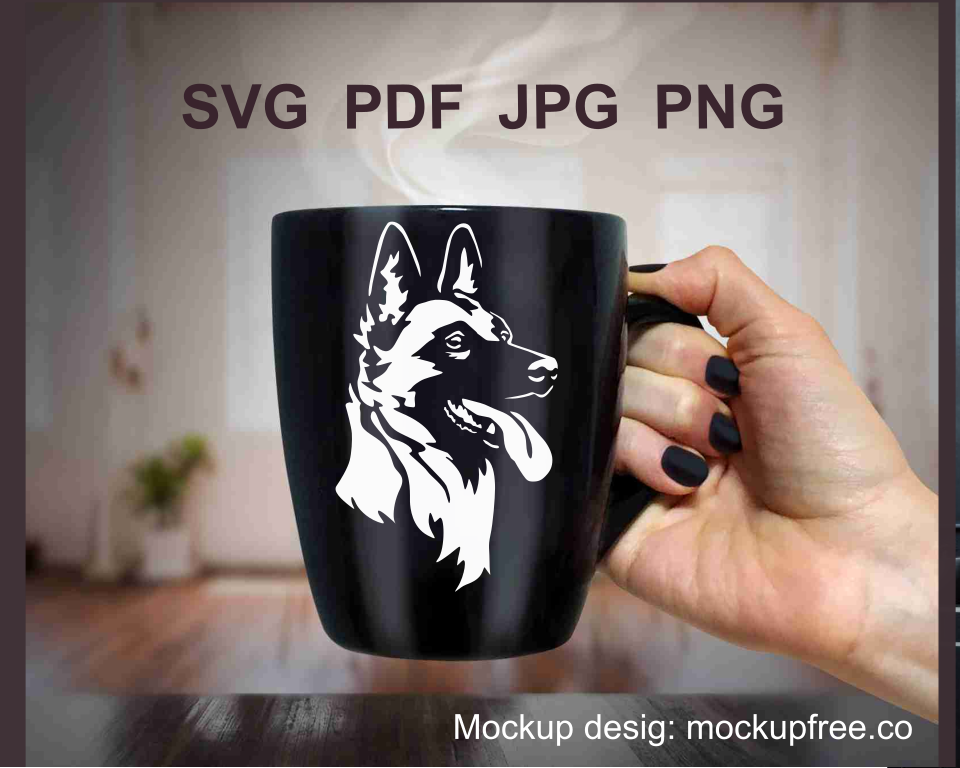 malinois svg and png white vector clip art used as black mug design