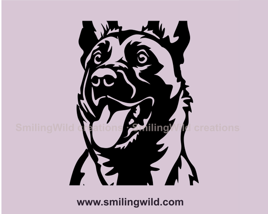 Malinois SVG, PNG Vector Design Clipart in Black - Belgian Shepherd Cute Head Design for Cricut & Laser Cutting