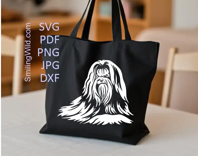 a tote bag decal ofa Detailed Maltese Dog Digital Graphic Cut File in vector graphic for Cricut, Silhouette, and Laser Engraving
