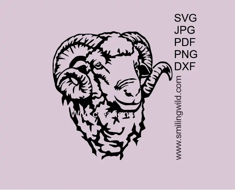 Merino Ram head featuring a sheep vector clipart for Cricut, laser cutting, and engraving projects