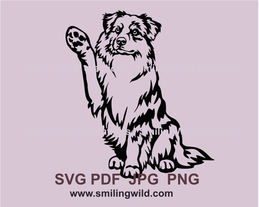 Merle Australian Shepherd SVG, PNG, PDF - Sitzender Hund Schneidbares Clipart Design