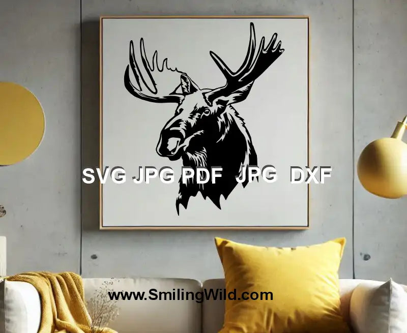 Wildlife moose clipart, elk head vector graphic in DXF for Cricut and laser engraving projects