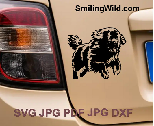Detailed Newfoundland dog vector graphic – SVG, PNG, DXF digital design for Silhouette, xTool, and Glowforge projects used as a car sticker