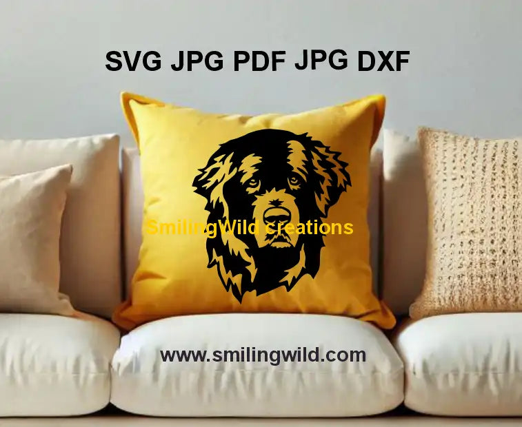 Realistic black Newfoundland SVG and dxf portrait for Glowforge and crafting