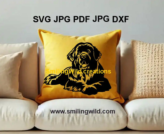 Realistic full-body Newfoundland black dog svg and png vector file for engraving and crafts