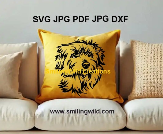 Realistic Norfolk Terrier svg and png head portrait vector file for engraving