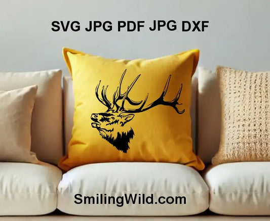 Laser-engraved elk stag design for cabin sign – wildlife SVG nad DXF vector for Glowforge and xTool