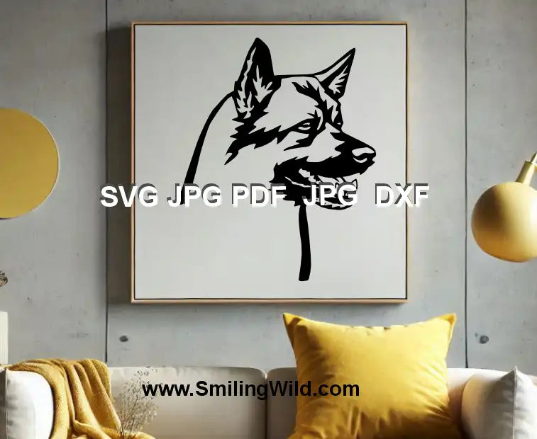 Black Norwegian Elkhound dog svg and dxf vector graphic for laser cutting and engraving