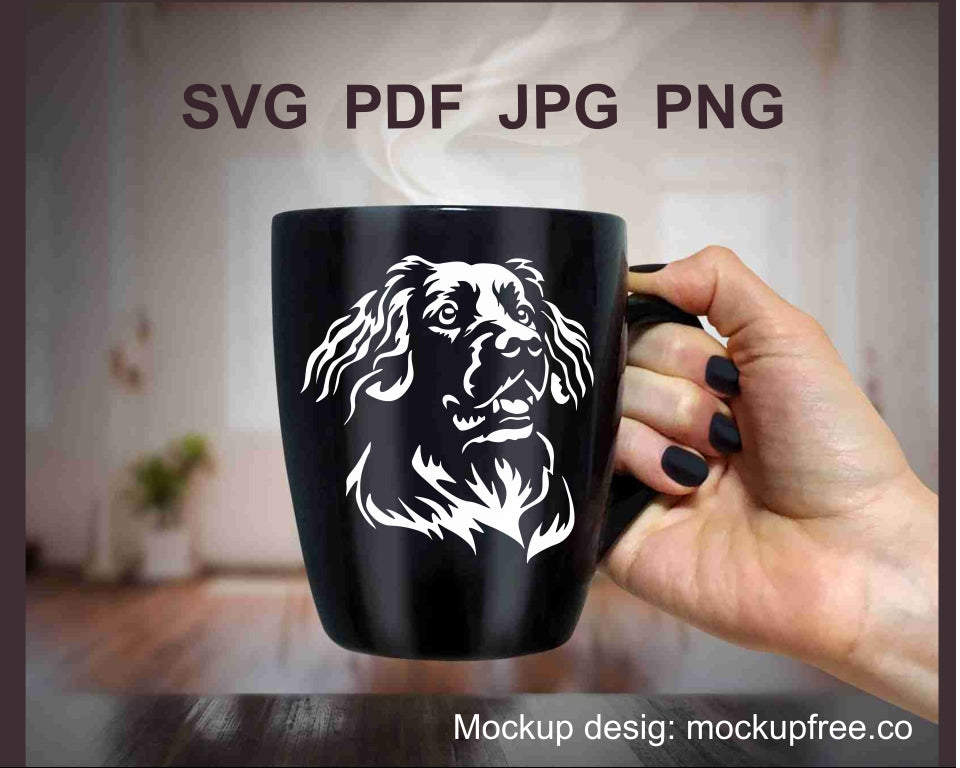 Stabyhoun dog face svg clip art portrait, hunting dog white vector graphic file