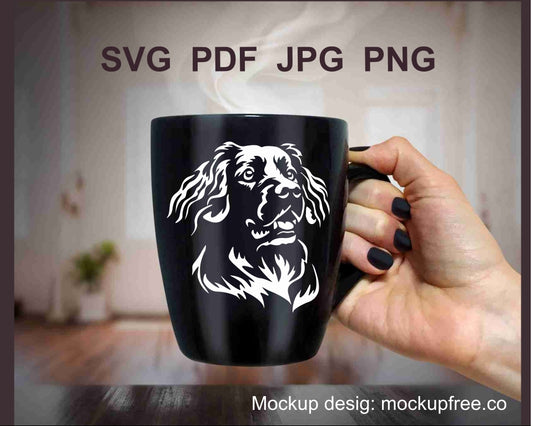 Stabyhoun dog face svg clip art portrait, hunting dog white vector graphic file