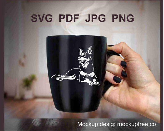 Australian Kelpie SVG PNG DXF Weiße Clipart – Liegender Hund Vektordatei für schwarze Bekleidung & Basteln