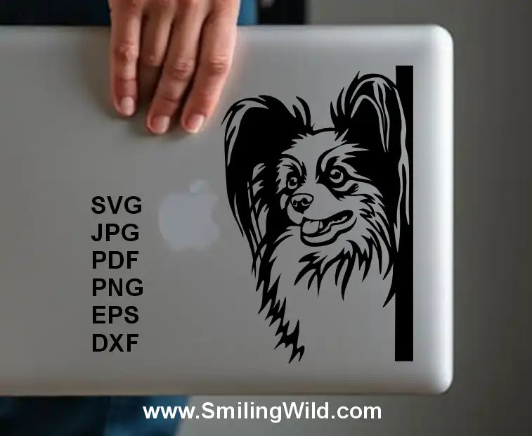 Curious Papillon dog vector graphic for DIY wall signs and laptop design