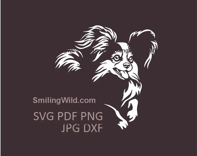 White Papillon dog SVG png and dxf files of running toy breed for laser crafts and Cricut