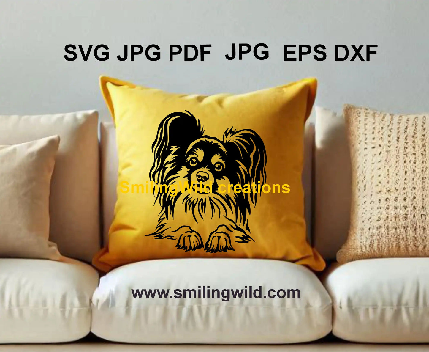 papillon dog face in black and white clipart vector design