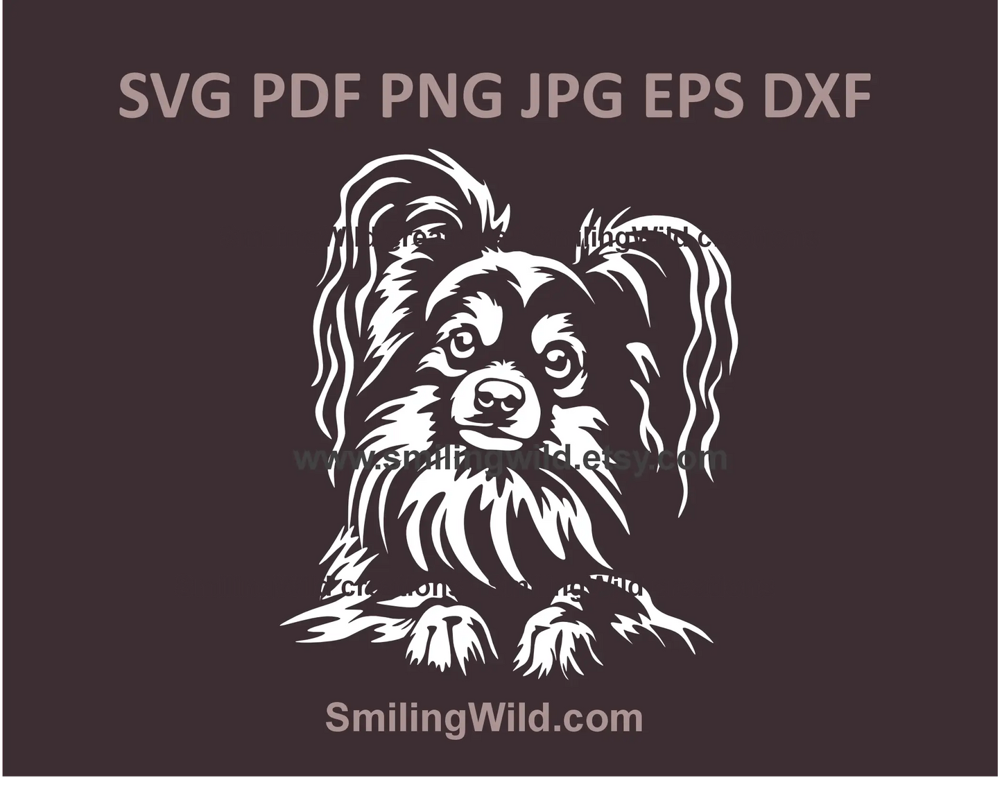 Papillon dog white SVG, PNG & DXF vector portrait for Cricut, Silhouette, and Glowforge crafting projects