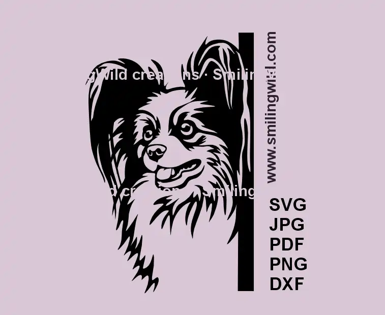 Peeking Papillon SVG black and white clipart for Cricut projects