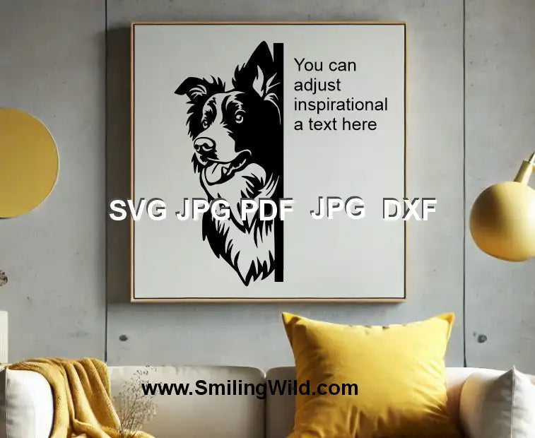 Border Collie head clipart – Black & white digital design for DIY projects