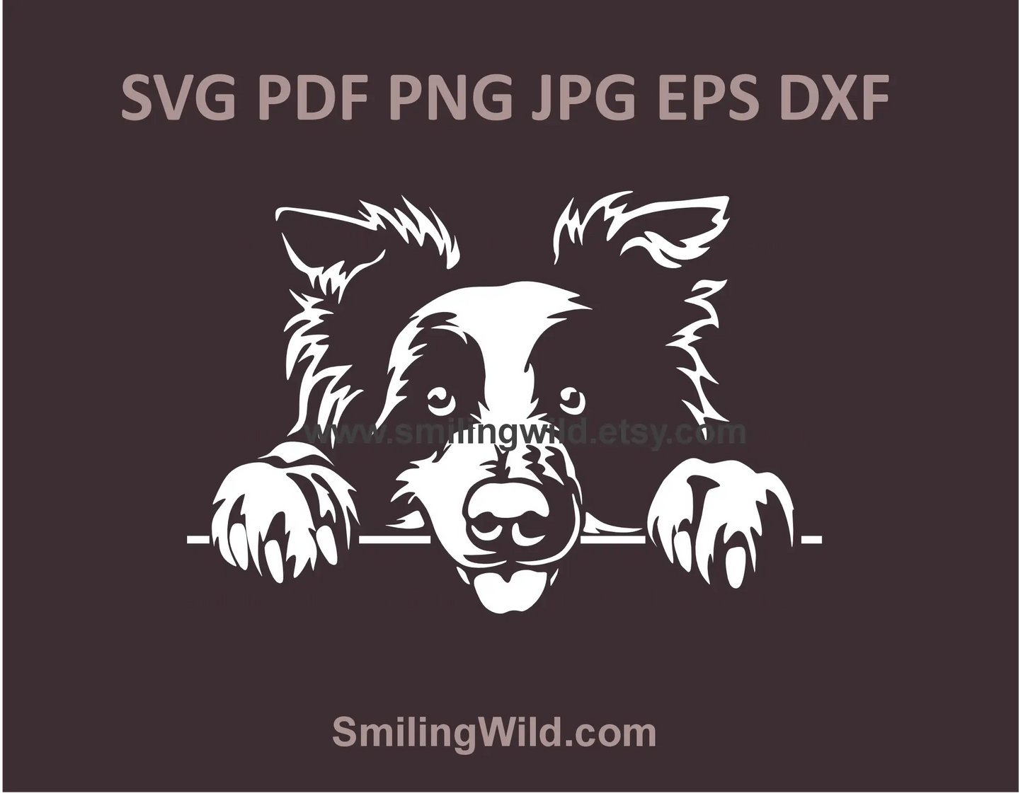 Peeking Border Collie SVG clipart featuring a smiling dog in black and white, ideal for laser cutting and Cricut