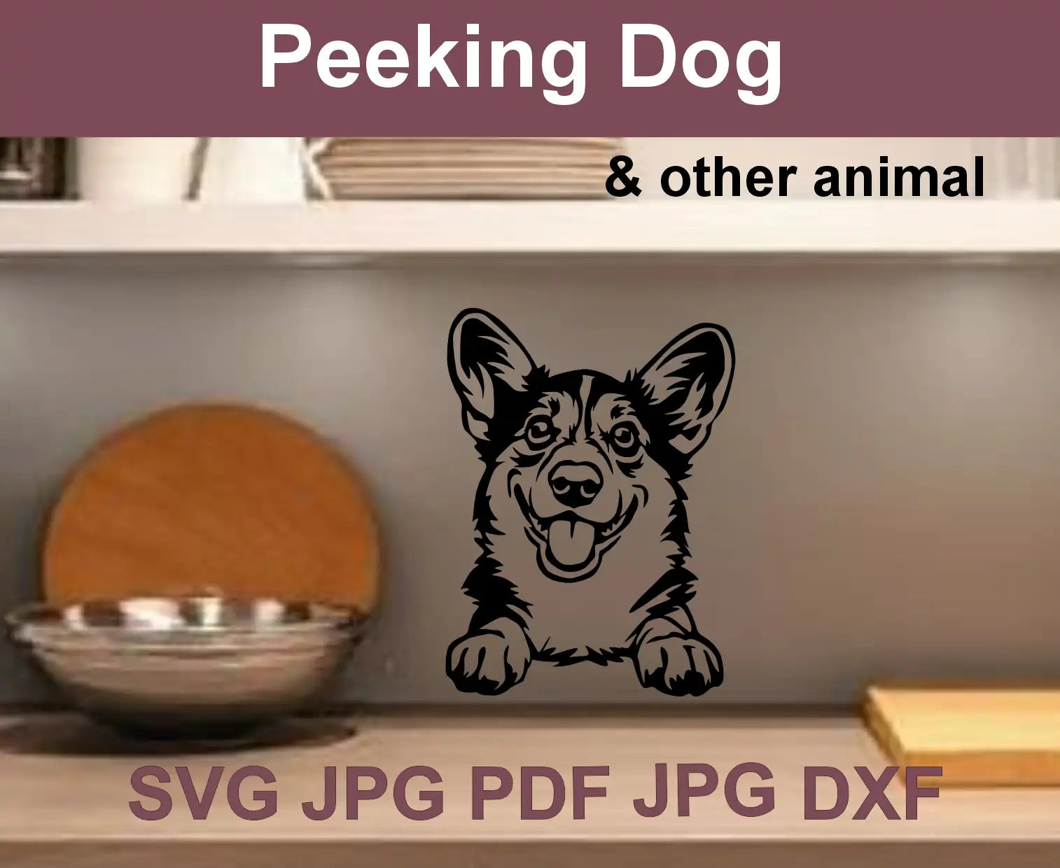 Black vector peeking dog SVG and DXF file for Cricut and laser engraving crafts