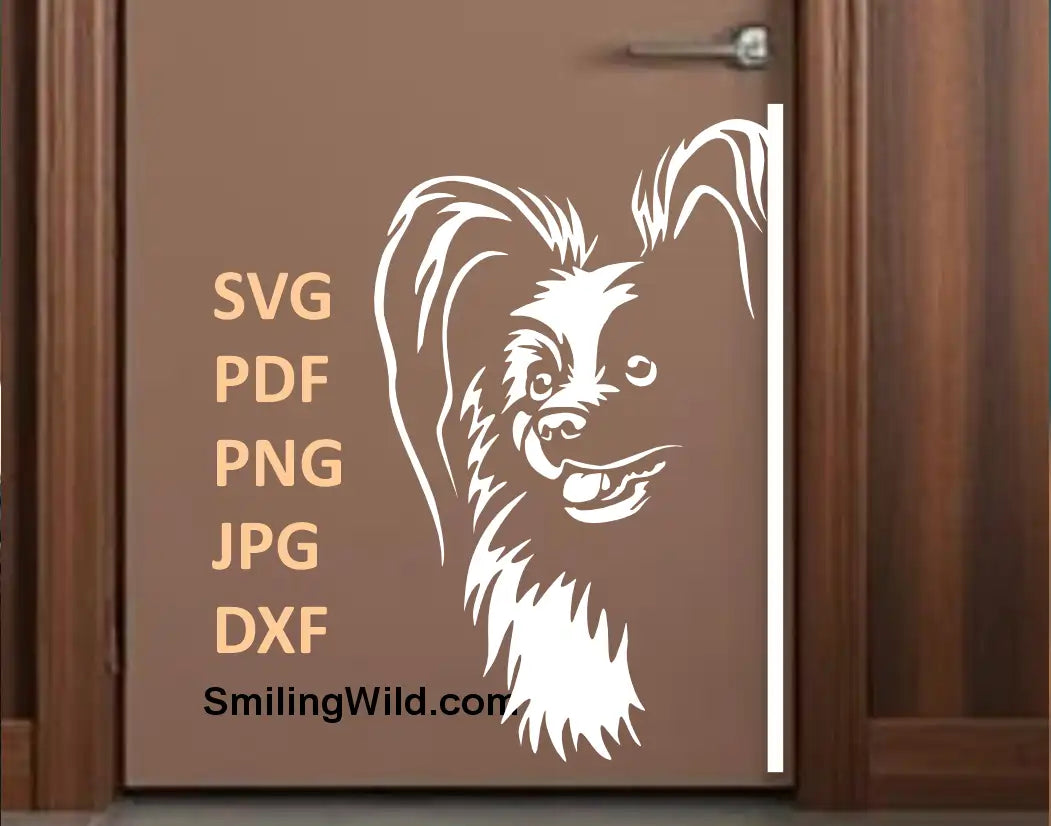 Corner clipart of Papillon wall decor in black and white png vector format