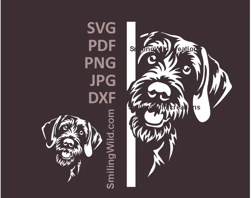 Looking around the corner German Wirehaired Pointer white SVG clipart design for Cricut vinyl cutting and dark surface crafts