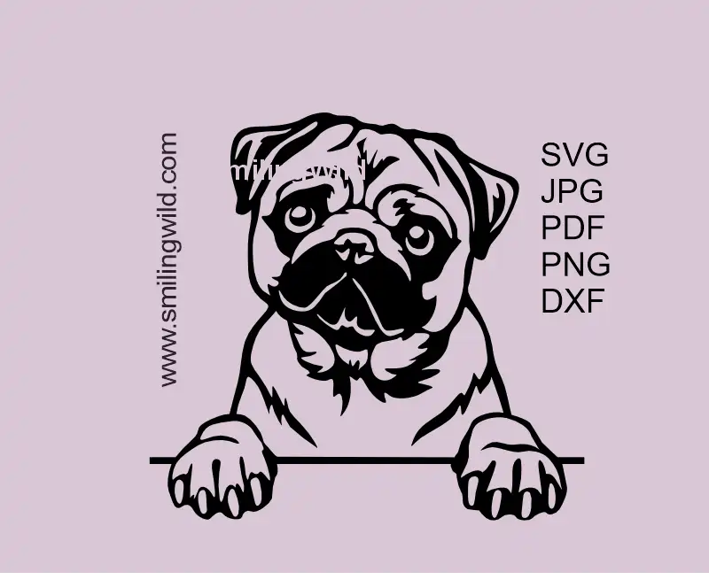 Peeking pug dog SVG PNG DXF black vector clipart of black & white collection for Cricut, Silhouette, and laser cutting projects