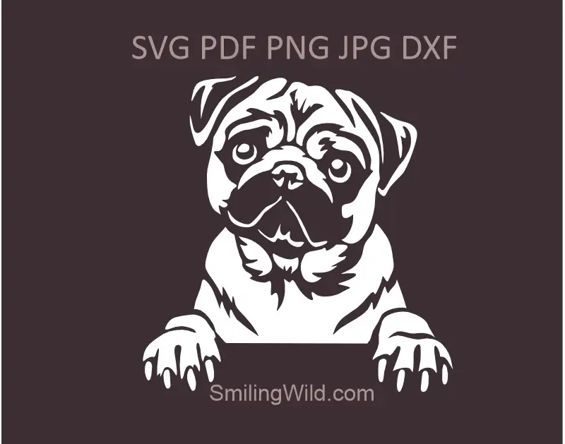 White Peeking Pug SVG PNG DXF vector clipart for Cricut, Silhouette, laser cutting, and vinyl crafting projects
