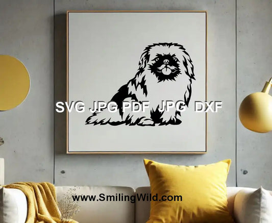 Digital Pekingese cut file for Glowforge, Silhouette, and engraving designs