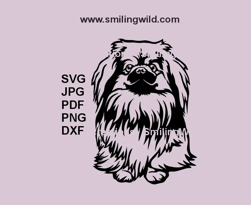 Realistic peeking sitting Pekingese SVG for laser cutting pet-themed wall signs