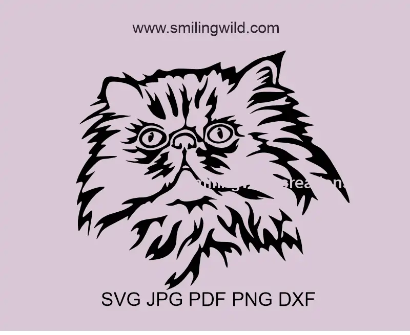 Persian Cat face black vector clipart drawing for Cricut and laser cutting.