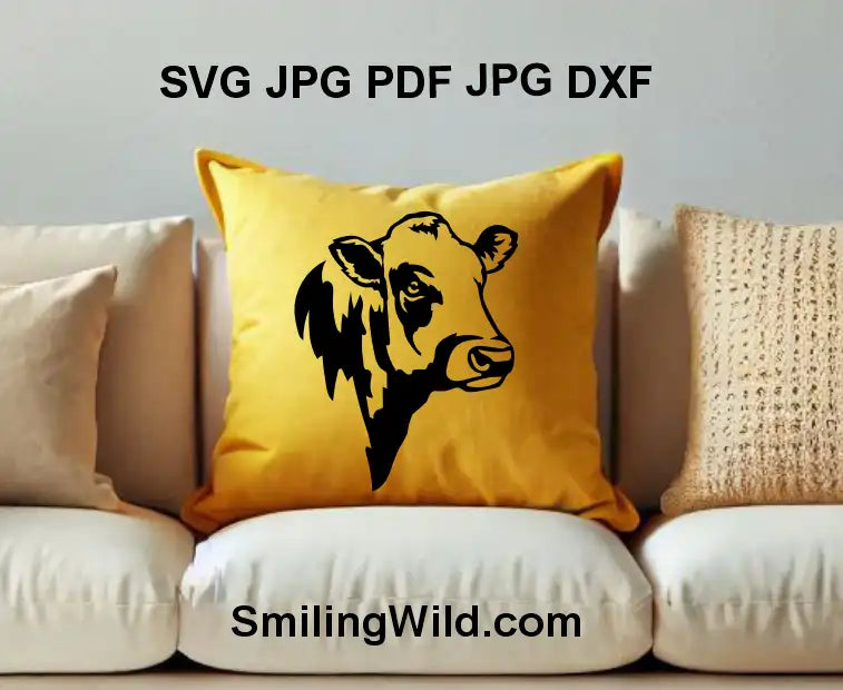 Piedmontese cattle vector portrait SVG PNG DXF for ranch logos and crafts