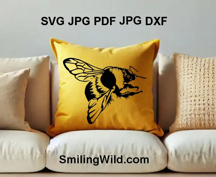PNG clipart of a wild bumblebee flying for nature-themed DIY projects applicated as black pillow design