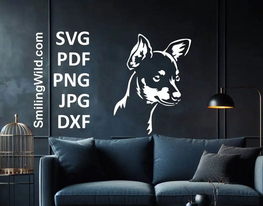 Prague Ratter dog head svg and png vector - White canine graphic for laser cutting and engraving projects