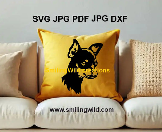 Prague Ratter head vector svg and png files - Realistic black dog design for engraving and crafting projects