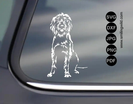 a car pudelpointer white window decal presenting a vinyl cutting png and DXF vector clipart file of this hunting dog breed.