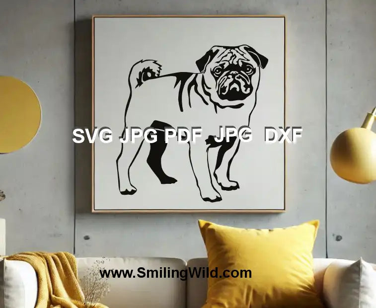 Endearing Pug dog full-body PNG vector file for Cricut, Silhouette, and personalized pet gifts
