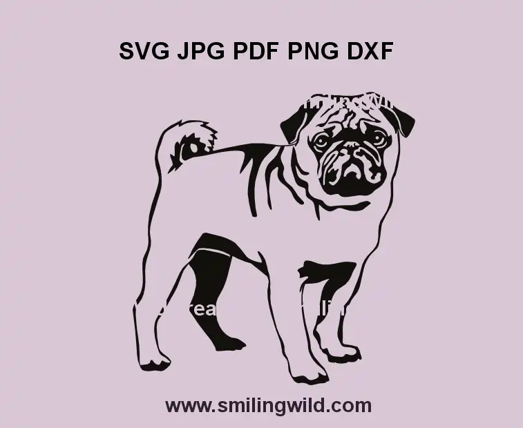 Pug full body SVG black vector for Cricut, laser cutting, and crafting projects