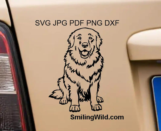 A car sticker presenting a clean vector path details in the DXF file for the Great Pyrenees dog clipart, perfect for cutting machines.