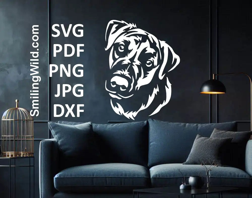 Black Mouth Cur Gesicht SVG & PNG, DXF Vektorgrafik - Hund Weiß digitale Clipart für Cricut und Lasergravur