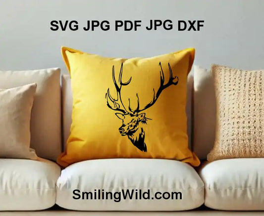 Realistic elk face DXF svgand png vector cutting file for engraving and signs