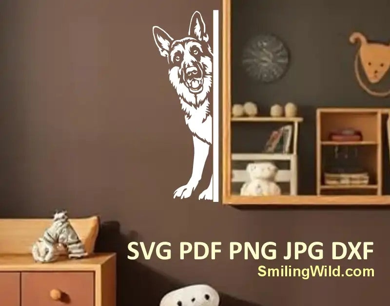 Realistic peeking German Shepherd white vector clipart fro Cricut and laser cutting projects